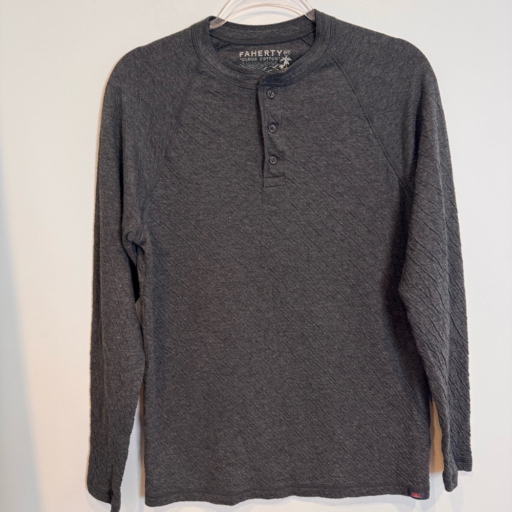 Faherty Cloud Cotton Henley Charcoal Gray Size MT